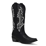 RURUNA Cowboy Boots for Women Mid Calf Black Cowgirl Boots Square Toe Western Boots Womens Cowboy Boots Chunky Heel botas vaqueras para mujer