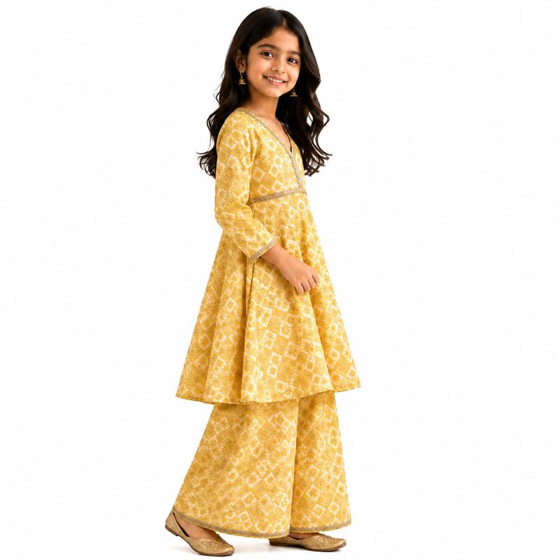 Image of LITTLE GINNIE Girls Kurta Sharara Set | Traditional Ethnic Wear for Kids