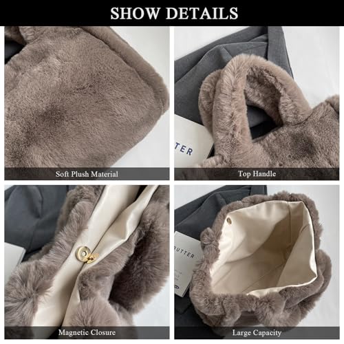 Bolso tote peludo grande para mujer miniatura 5