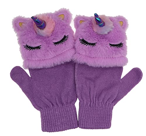 Kids Unicorn Flip Top Gloves with Mitten Cover Knitted Winter Fingerless Convertible Mittens for Boy Girls Toddler4