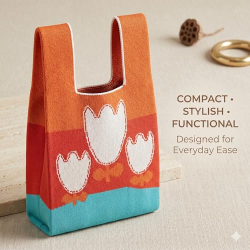 Image of Kawn Crochet Wrist Handbag for Women Wristlet Sleeve Knot Pouch Portable knitted breathable lightweight foldable Casual Small Purse Cute Tote Bag For Shopping, Dating, Travel