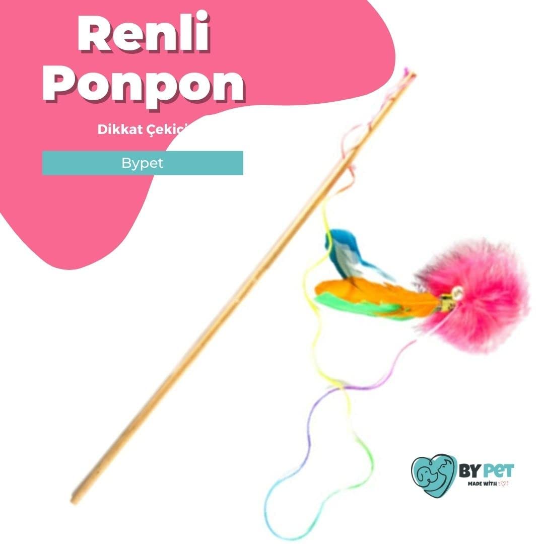 BYPET Tüylü Çıngırak Zilli Ponponlu Kedi Oltası