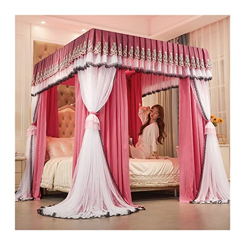 Mosquitera con dosel para cama doble rosa de 180x220cm con riel de acero 2