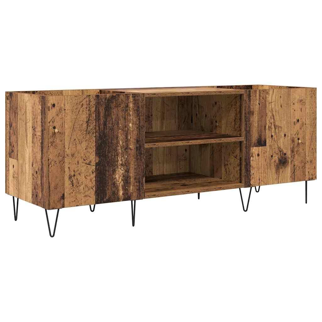 Hothingwell Mobile porta vinili in legno vecchio 121x38x48 cm, scaffale per dischi in legno ingegnerizzato con ante e ferro, mobile contenitore con 2 ripiani per soggiorno, stile moderno