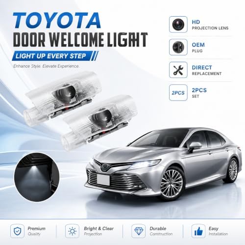 2Pcs Car Door Lights Logo Projector 3D LED Car Welcome Projector Puddle Lights Compatible with Highlander/Camry/4runner/Sienna/Corolla/Tundra/Prius/Venza/Prado/Sequoia/Reiz/Previa/Alphard Model - 3
