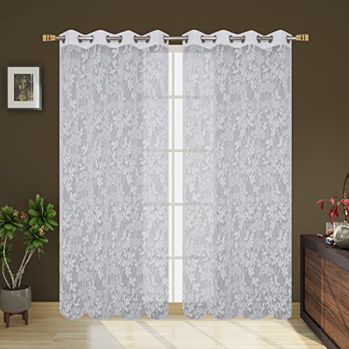 Image of Galaxy Home Decor Transparent Lily Net Curtain Sheer Curtains for Long Door 9 Feet, Pack of 2, White