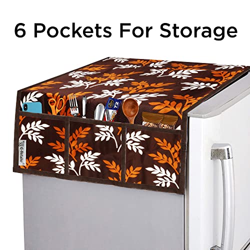 Image of Polyester 3-Layered Fridge Top Cover /Refrigerator Cover with Utility Pockets and Set of 3 Pc Fridge Mats (Color-Leaf Brown, Size-39x21 Inch)