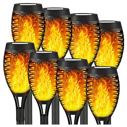 Liveasily 8 Pack Solar Outdoor Lights, Solar Tiki Torches Lights with Flickering Flame for Garden Decorations, Solar Garden Lights, Waterproof LED Torches Lights for Outside Patio Yard Decor(Yellow)