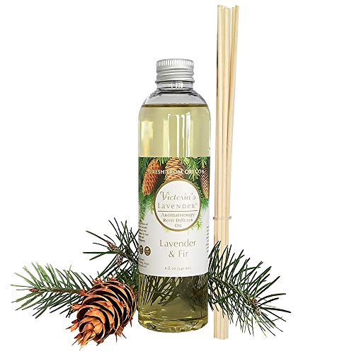 Fir & Lavender Essential Oil Reed Diffuser Refill — Natural Aromatherapy Essential Oil for Reed Diffusers — Made in USA, Home & SPA by Victoria's Lavender — Up to 1 Year Supply, 8oz