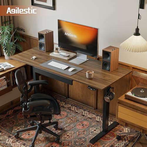 Image of Agilestic Electric Standing Desk with Drawers, 47.8 x 24 Inches Height Adjustable Desk, Stand up Computer Table with Memory Preset, for Work Office Home, Dark Walnut