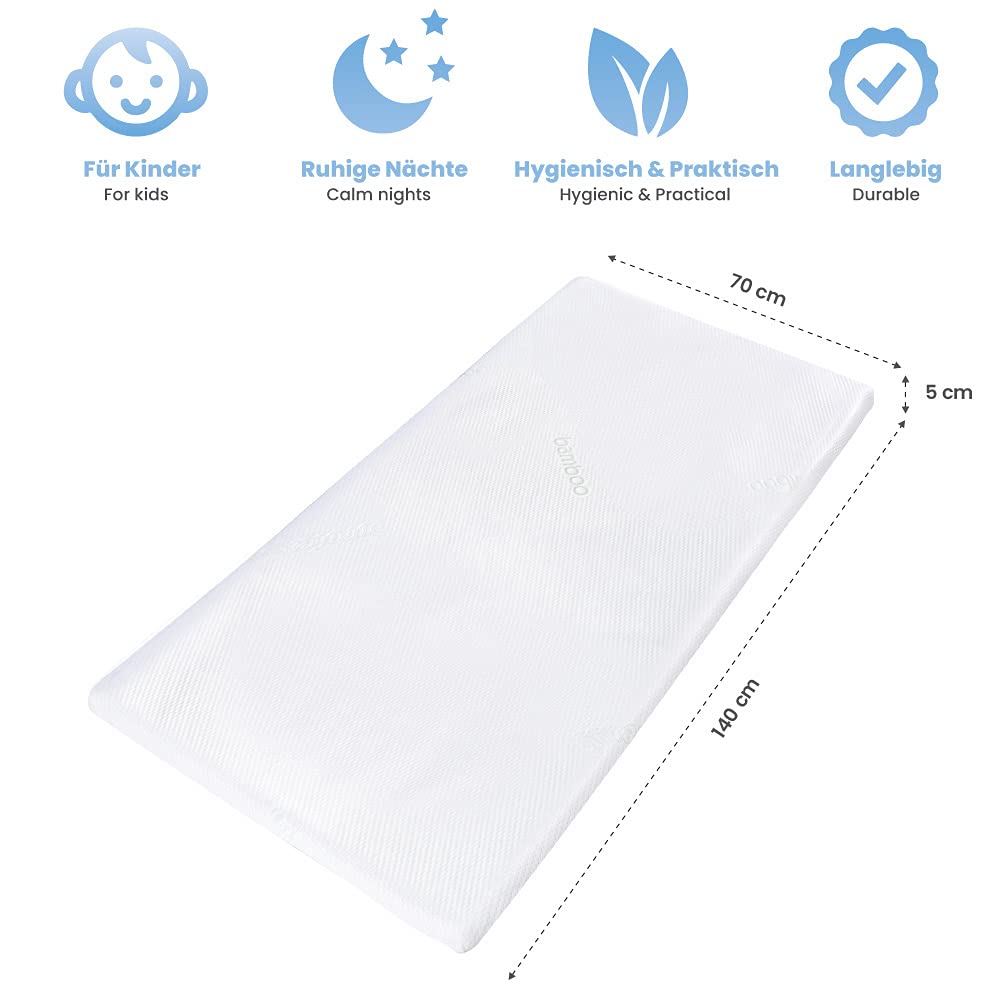 Dailydream Topper viscoelástico para colchón de 140x70, Grosor 5cm, Sobrecolchón Memory Foam, Edition Kids Standard, Model M, Cubrecolchón de Espuma, Espuma viscoelástica, Espuma Memoria, Topper Sofa