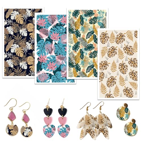 OLYCRAFT 24Pcs Leaf Clay Transfer Paper 4 Design Transfer Papers for Polymer Clay Tropical Leaves Polymer Clays Transfers Sheets Palm Frond Transfers Paper for Clays Earrings Jewelry Making