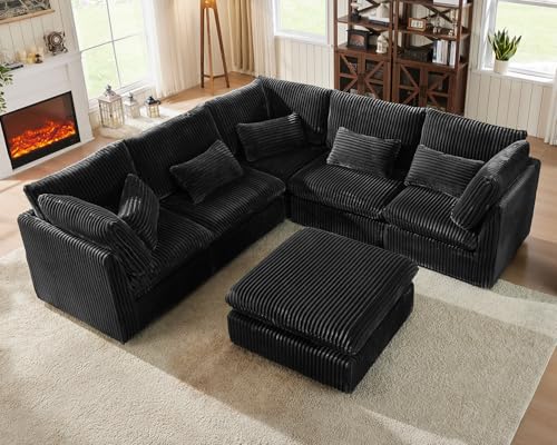 CHIC HOUSE 126" Oversized Corduroy Modular Sectional Sofa, Extra Deep