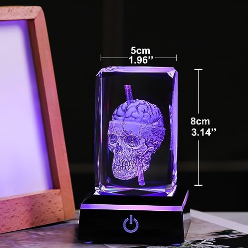 Image of Qianwei 3D Crystal Skull Decor- Halloween Skull Light Witch Figurines Occult Medieval Goth Satanic Home Desk Glass Skull Decor Witchy Gifts Horror Lilith Statue