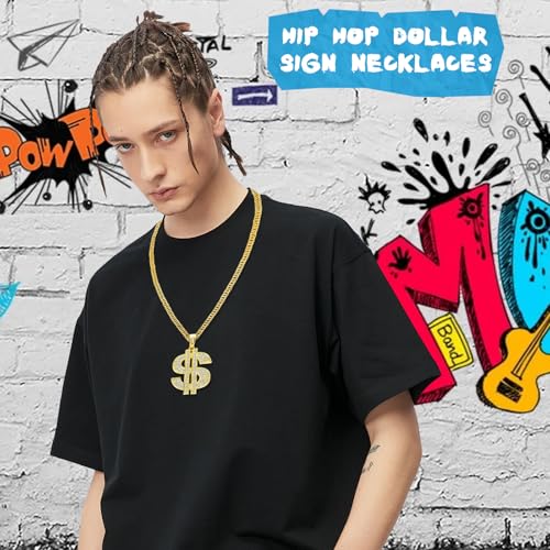 PinCute 18K Gold Plated Dollar Chain Necklace, Fake Gold Chain for Men, Dollar Sign Hip Hop Chain Necklace Pendant for Men and Women3