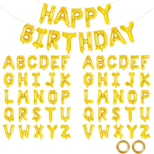 Image of 65 Pcs Gold Happy Birthday Balloons, 2 Sets A-Z Gold Letters Foil Balloons, 16 Inch Personalized Name Happy Birthday Banners for Wedding Baby Shower Anniversary Party Decorations