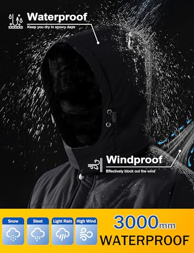 MAGCOMSEN Winterjacken Herren Warm Softshelljacke Winddicht Wasserdicht Skijacke Herren Fleece Gefüttert Winterparka mit Multi Taschen Atmungsaktiv Snowboardjacke Schwarz L
