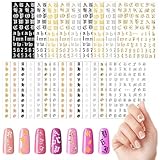 Maitys 24 Sheets Letters for Nails Old English Nail Stickers 3D Holographic Letter Self-Adhesive Gold Old English Alphabet Nail Decals for DIY Women(Classic Colors)