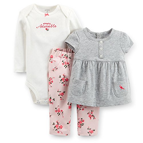Carter de bébé fille layette lot de 3 pièces gris en coton doux pour nouveau-né