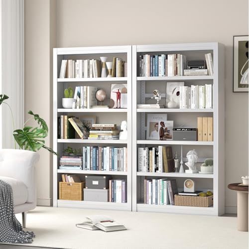 Image of VASAAOSD Metal Bookshelf, Adjustable White Bookcase, 5 Tier, 61 inch Tall | Sturdy Metal, Adjustable, Toolless Easy Assembly Book shelves, For Home Office, Living Room, Bedroom, Library