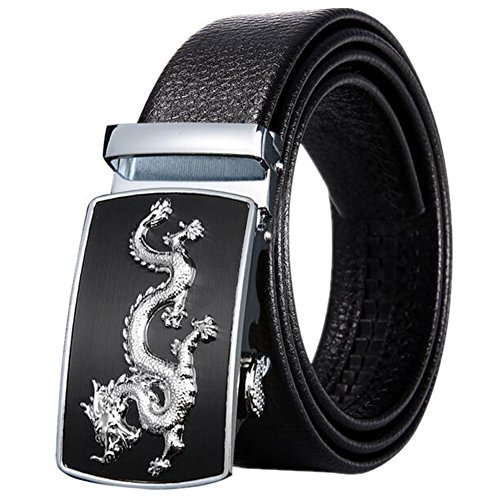 Top Grain Soft Leather Belts For Men 35mmRatchet No Hole Belt Dragon Black