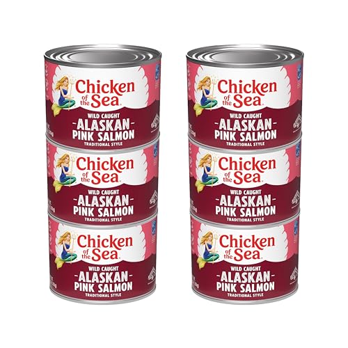 Image of Chicken of the Sea Traditional Style Alaskan Pink Canned Salmon, 64 Ounce Cans, 6-Count - High Protein Lean Wild Caught Salmon - Food Service Size Wild Salmon for Burgers, Pasta, & More