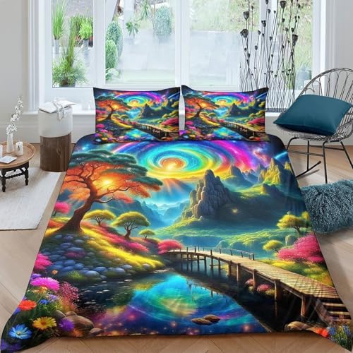 Housse de couette imprimée 3D paysage avec fermeture éclair cachée lit