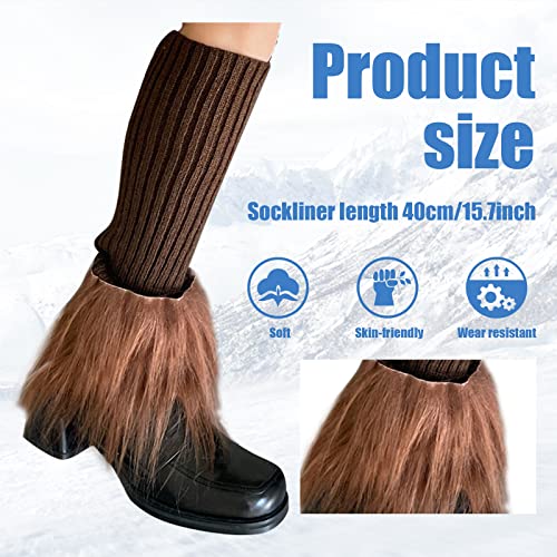 Image of Suxgumoe Women's Leg Warmers, Y2K Knit Knee High Socks, Faux Fur Fuzzy Long Winter Boot Cuffs Cover