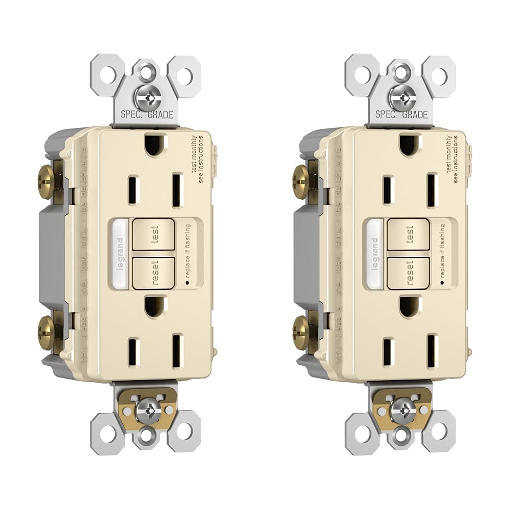 Legrand Radiant Night Light 15A, Self-Test GFCI Outlet, Safe for Kids, Tamper-Resistant, Light Almond (Pack of 2)