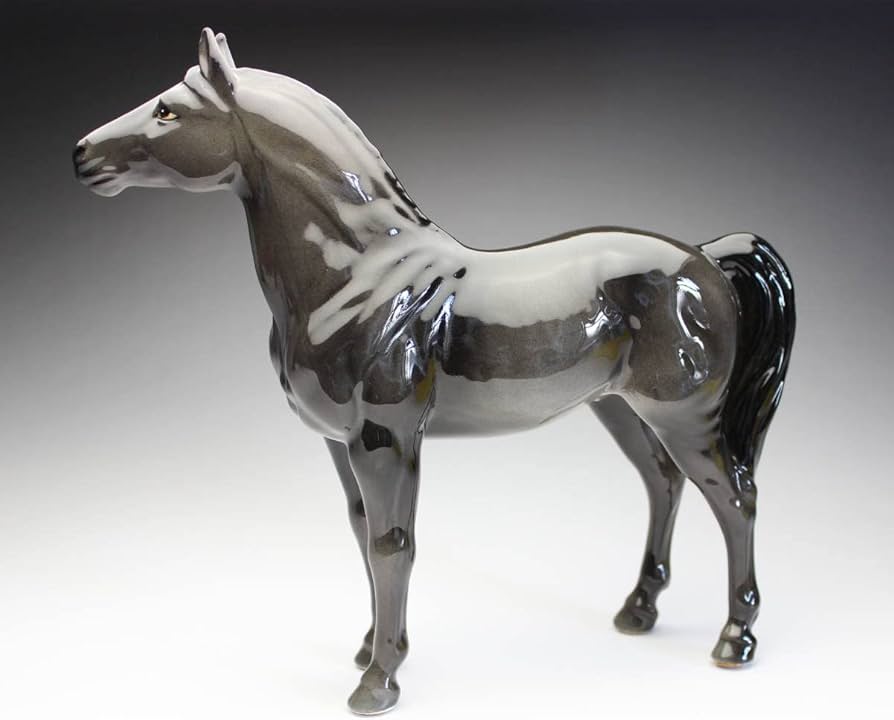 イタリア製 ターコイズブルー 陶器 馬 置物 ペア 地中海インテリア