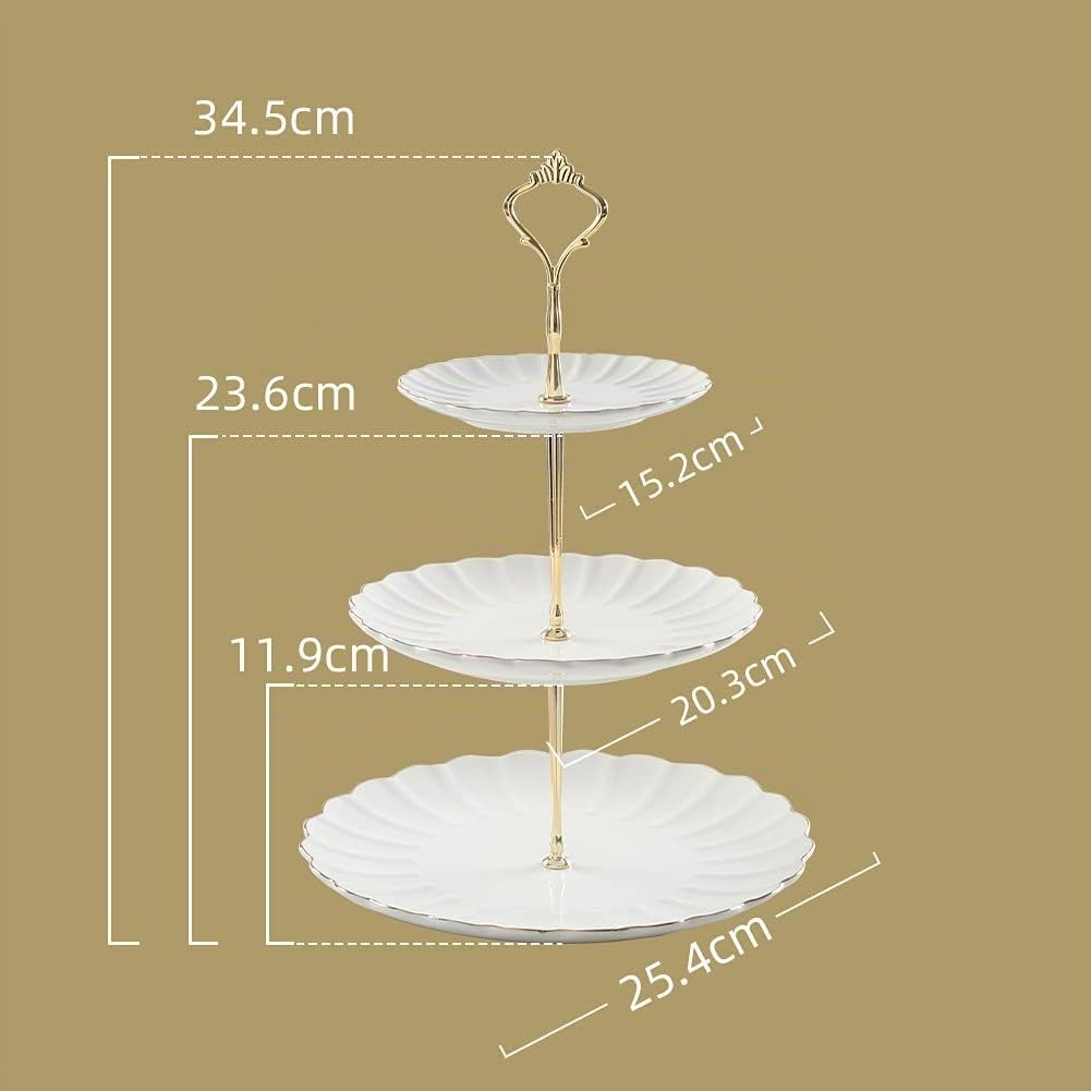 Sweejar Home Alzatina per dolci a 3 piani in ceramica, alzata per dolci di matrimonio, desset, cupcake, display per cibo per l’ora del tè White