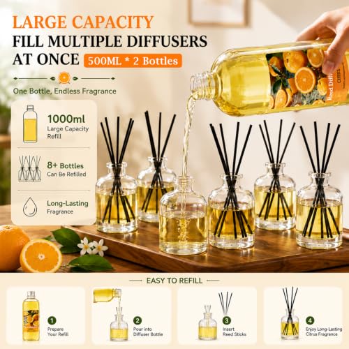 Image of STRN Citrus Reed Diffuser Refill 1000ml with Stick Summer Scent for Home
