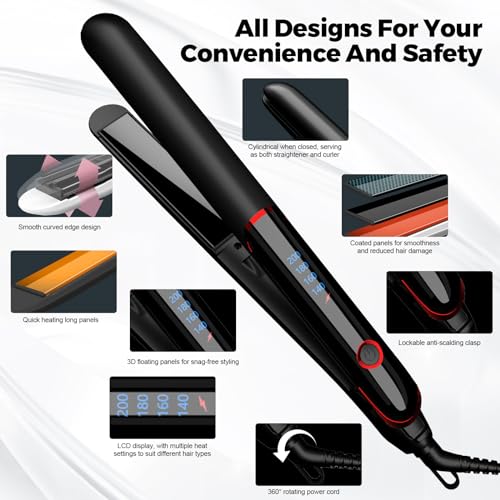 HIYAA-Hair-Straightener-2-in-1-Hair-Straighteners-and-Curlers-with-Ceramic-Coating-for-Smooth-Glide-15-Second-Heat-up-Up-to-200C-Lasting-Results-for-CurlWaveStraighten-Hair