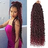 ZRQ 8 Packs Burgundy Goddess Locs Crochet Hair 24 Inch Ombre Boho Faux Locs, Pre Looped Hipple Locs Curly Soft Locs Red River Locs Hair Extensions Tbug#