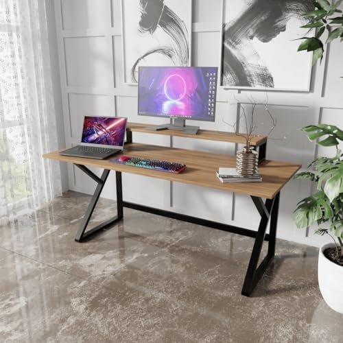 Image of Riyan Luxiwood Meja Computer Table with Top Shelves for Home & Office I Modern Computer Desk Table, Multipurpose Table, Gaming Table, Study Table for Students (Color-Beige)