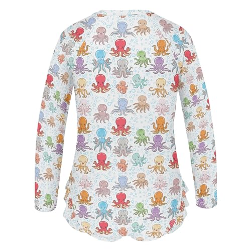 Cute Octopuse Girls Long Sleeve Rashguard Swimsuit UV Protection One-Piece Swimwear Bathing Suit B04041613