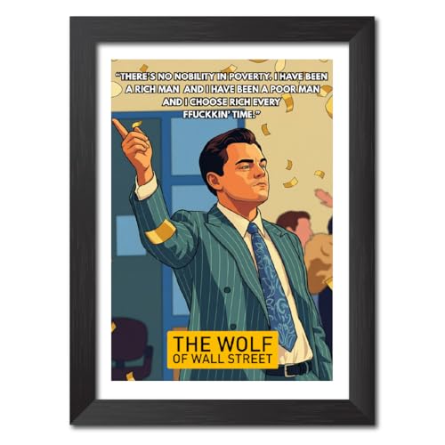 Image of TenorArts Wolf of Wall Street Poster Hollywood Movie Posters Vector Art Photo Frame Painting With Dark Wooden Texture (12inches x 9inches)