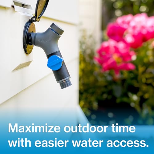 Image of Aquor Comfort Grip VB Hose Connector - Garden Hose Connector with Built-In Vacuum Breaker & Ball Valve, Backflow Prevention, Ergonomic Non-Slip Grip - Slate Gray, Compatible with Aquor Hydrants