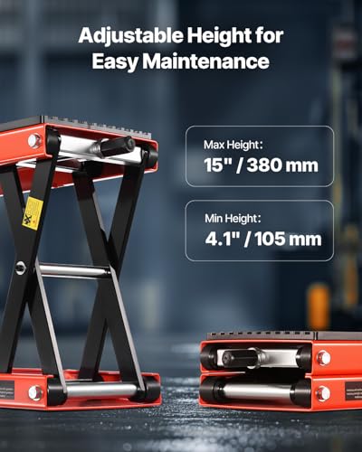 Image of VEVOR Motorcycle Lift 1200lbs Capacity Motorcycle Stand, Deepened Anti-Slip Rubber Motorcycle Scissor Jack, Heavy Duty Steel Bike Repair Center Stand with Ratchet and Crank for ATVs, Dirt Bikes