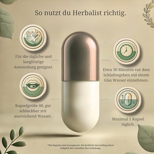 Herbalist Entspannung Komplex – Ashwagandha mit Baldrian, Melisse, Kamille, L- Theanin und Hopfen, 100 vegane Kapseln, ohne Koffein