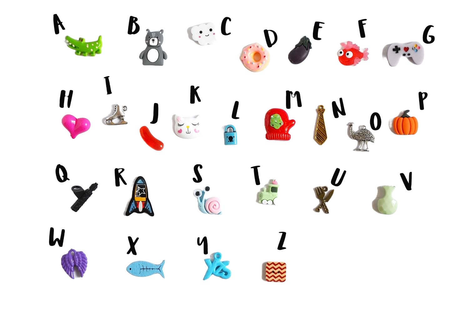 TomToyAlligator ABC Set, trinkets for Alphabet I spy Bag/Bottle, 1-3cm, 1 Objects per Letter