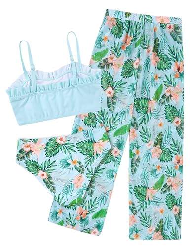 Image of Vogseek 6-16T Girls 3 Pieces Bikini Bathing Suit with Rash Guard Pants Quick Dry Swimwear Cover-Up Sets