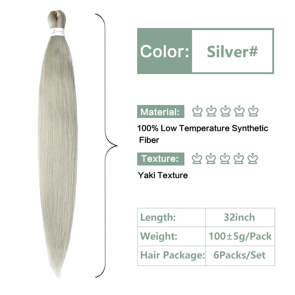 Kunsthaar zum Einflechten Pre Stretched Braiding Hair Aschblond 32 Zoll 6er Pack Braids Extensions Yaki Textur Einfach zu flechten für Anfänger Leichtes natürliches Haar für Box Braids Twists