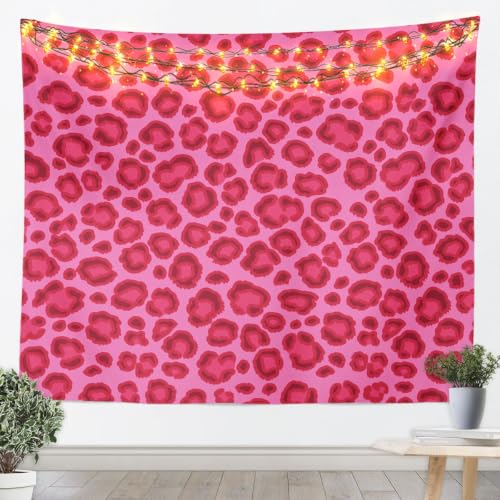 Feelyou Hot Pink Leopard Print Tapestry Cheetah Pattern Wall Art Animal Safari Wall Hanging Blanket for Living Room Bedroom Pink Home Decor Medium 59"x59"