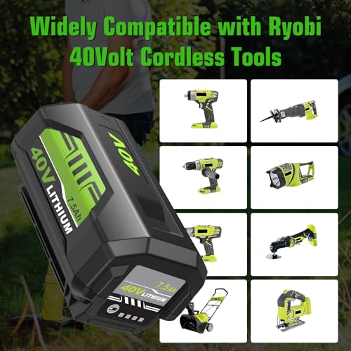 Image of 2Pack 40V Lithium ion Battery 7.5Ah Extended Capacity Replacement for Ryobi 40V Battery Compatible with Ryobi 40Volt Battery OP4026 OP40261 OP40404 OP40501 OP40602 OP40804 Cordless Power Tools
