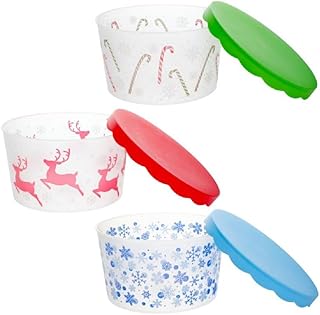 Christmas Food Containers with Lids For Holiday Baked Goods, Food Gifts, Treats, Candy - Plastic - Large Approx 4x8 Inches - Set of 3