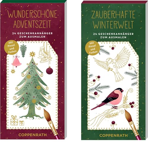 Kreativ-Adventskalender – Wunderschöne Adventszeit / Zauberhafte Winterwelt: 24 Geschenkanhänger zum Ausmalen – Mit Pinsel und Farben: DIY Weihnachtskalender