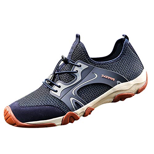 Men's Fashion Retro Outdoor Sneakers Breathable Mesh Running Sport Shoes Boy's Wild Comfortable Casual Hiking Shoes Blue (Blue, 7.5-Men-US)