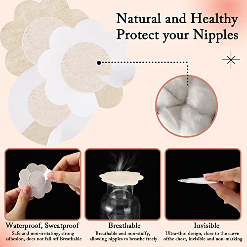 Janmercy 200 Pcs Nipple Breast Covers 100 Pairs Nipple Pasties Disposable Nipple Stickers Self Adhesive Plum Shaped Nipple Stickers Round Nipple Petals Disposable Nipple Bra Pads Pasties for Women3