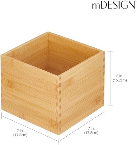 Miniatura 4 de mDesign Contenedor de almacenamiento de cocina de bambú, caja organizadora de cajones cuadrados para despensa, estantes o encimera, sostiene